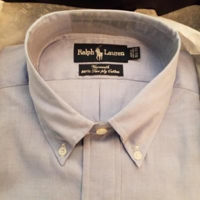 2 Ralph Lauren Polo Blue Button Yarmouth 100% two ply CottonShirts 15 1/2 33