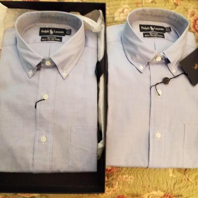 2 Ralph Lauren Polo Blue Button Yarmouth 100% two ply CottonShirts 15 1/2 33