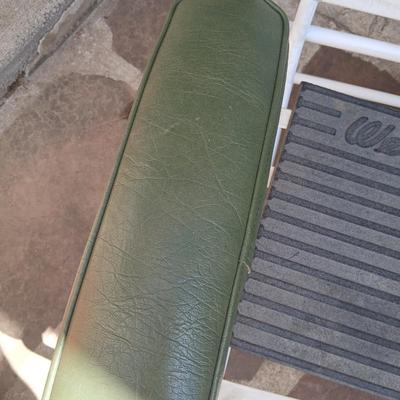 Pair of Vintage Metal Patio Chairs – White Frames with Green Arm Pads - and a Rubber Welcome Mat