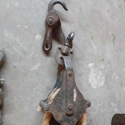 Vintage Block & Tackle Pulley System – Rope and Chain with Double Hooks