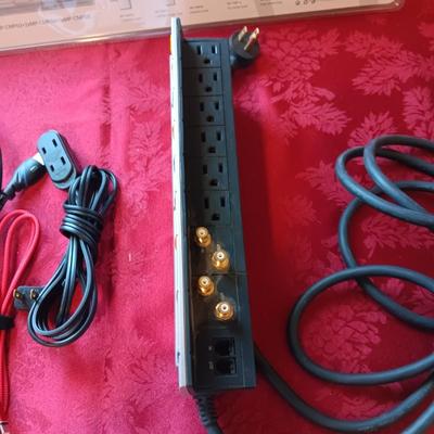 NEW CABLE MANAGEMENT KIT, MONSTER POWER SURGE BOX, HDMI CABLES, C CORD AND SMALL EXTENSION CORD