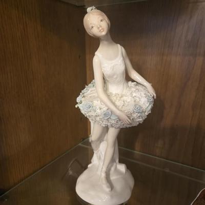 Sale Photo Thumbnail #202: Dresden Porcelain by Carolee Steger Blue Ballet girl in white lace tutu. 12"x5" 1900's