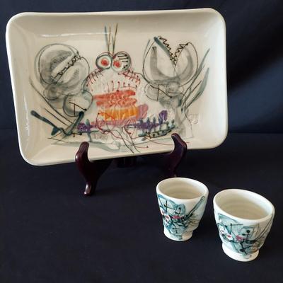 Reno Pottery Plate with Sake Cups and More (K-BBL)