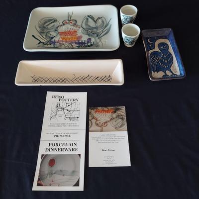 Reno Pottery Plate with Sake Cups and More (K-BBL)