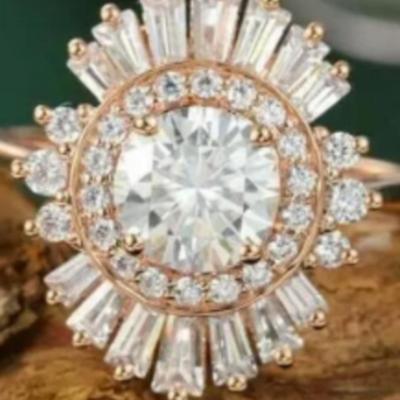 14k Rose Gold Round Cut Moissanite Starburst Ring