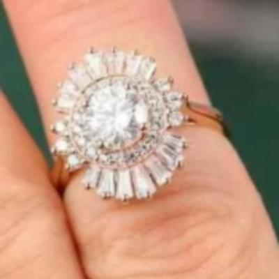 14k Rose Gold Round Cut Moissanite Starburst Ring