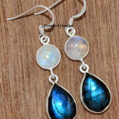 Moonstone & Labradorite Drop Earrings