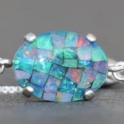 Genuine Australian Opal Slide Bracelet,Sterling Silver Mosaic Opal