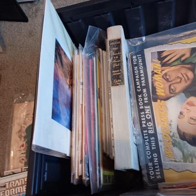 *MYSTERY* STORAGE TOTE FULL OF COLLECTIBLE PAPERS (COMICS, PLAYBOYS, ARTWORK, BASEBALL CARDS AND SO MUCH MORE