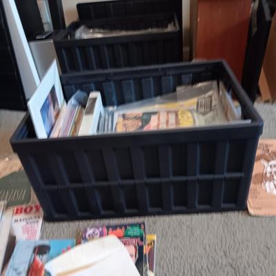 *MYSTERY* STORAGE TOTE FULL OF COLLECTIBLE PAPERS (COMICS, PLAYBOYS, ARTWORK, BASEBALL CARDS AND SO MUCH MORE