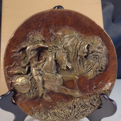 'Buffalo Hunt' by Gregory Perillo First Edition Roman Bronze Collector Plate- Approx 7 3/8" in Diameter- Number 1818/2500...