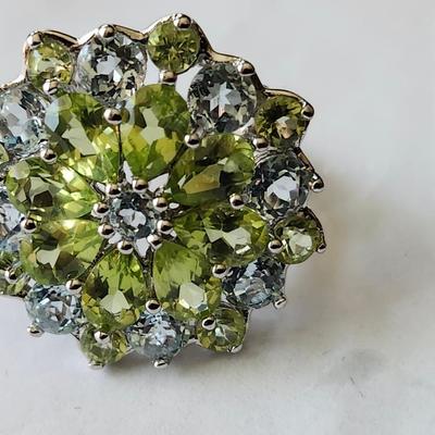 Peridot cluster with blue spinel accents ring