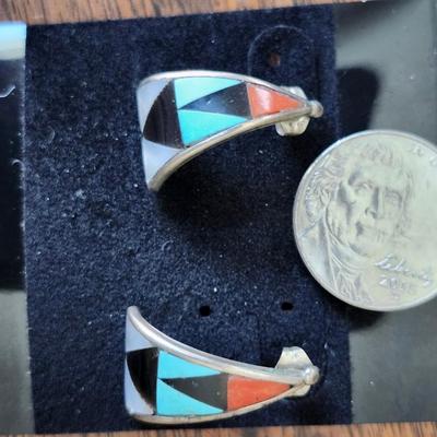Zuni inlaid pierced earrings