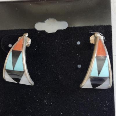 Zuni inlaid pierced earrings