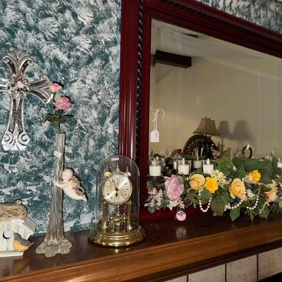 FIREPLACE AND MANTLE CONTENTS - RUG INCLUDED