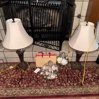 FIREPLACE AND MANTLE CONTENTS - RUG INCLUDED