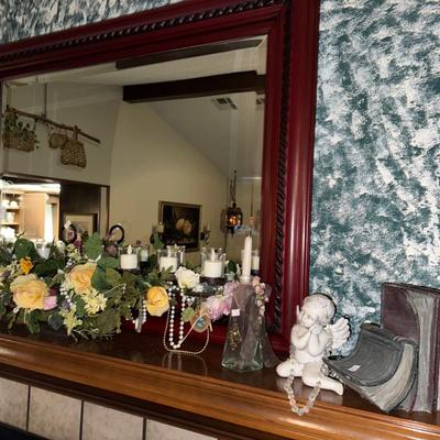 FIREPLACE AND MANTLE CONTENTS - RUG INCLUDED