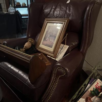 BURGUNDY CHAIR, OTTOMAN, MIRROR LOT