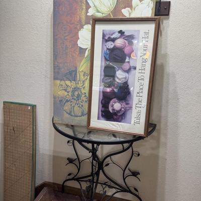 BIRD GLASS TABLE AND PICTURES