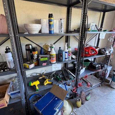 GARAGE MATCHING SHELVES WITH CONTENTS 3 TOTAL SHELVES