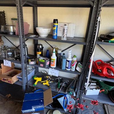 GARAGE MATCHING SHELVES WITH CONTENTS 3 TOTAL SHELVES