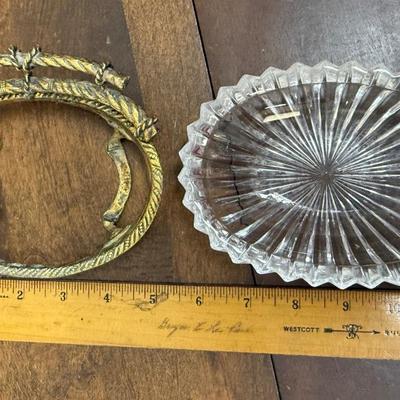Gold Painted Metal Base Soap Dish w/ crystal bowl insert