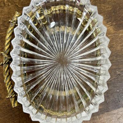 Gold Painted Metal Base Soap Dish w/ crystal bowl insert