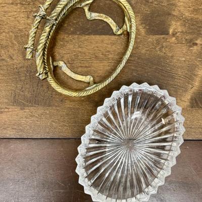 Gold Painted Metal Base Soap Dish w/ crystal bowl insert