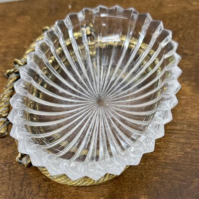 Gold Painted Metal Base Soap Dish w/ crystal bowl insert