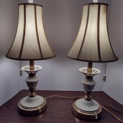 Pair of Lenox Lighting by Quoizel Table Top Lamps with Original Shades- Approx 24" Tall