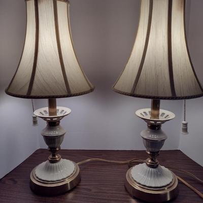 Pair of Lenox Lighting by Quoizel Table Top Lamps with Original Shades- Approx 24" Tall