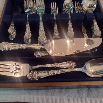 Reed & Barton Sterling Silver Flatware Set with Storage Box- 'French Renaissance' Pattern- Approx Total Weight 2,011 Grams