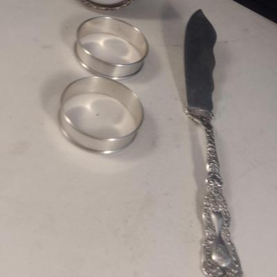 Assorted Sterling Silver Pieces- Picture Frame, Napkin Rings, Butter Knife- Approx Total Weight 70 Grams