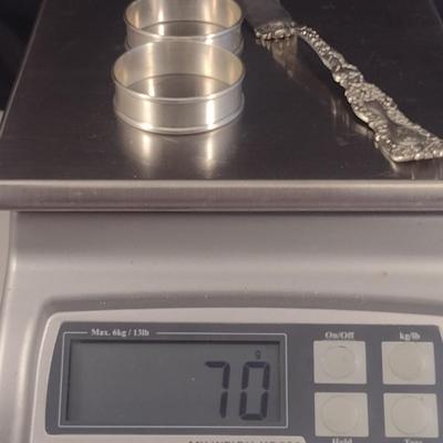Assorted Sterling Silver Pieces- Picture Frame, Napkin Rings, Butter Knife- Approx Total Weight 70 Grams