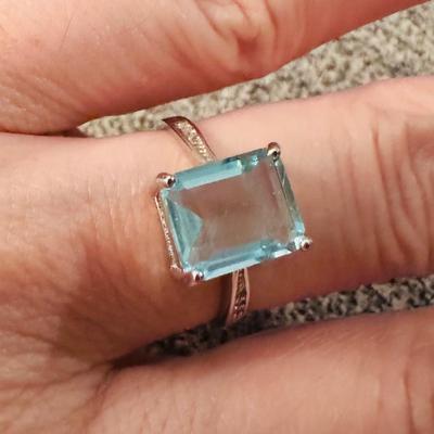 Sterling Aquamarine Colored Fashion Ring