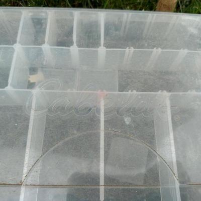 FISHING POLES, REELS AND SECTIONED CABELA'S BOXES