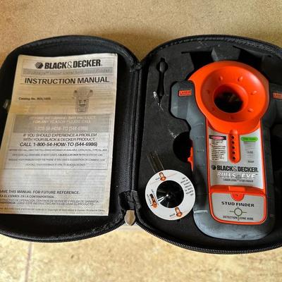 BULLS EYE STUD FINDER, AIR NAILER/STAPLER AND A CORDED POWER DRILL
