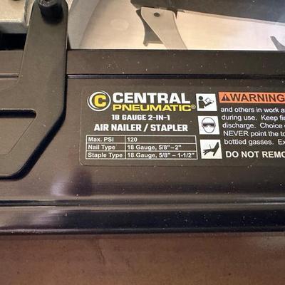 BULLS EYE STUD FINDER, AIR NAILER/STAPLER AND A CORDED POWER DRILL