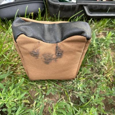 HARD SIDED GUN CASE, GUN REST, EYES AND HEARING PROTECTION, TARGETS AND GAME CALLS