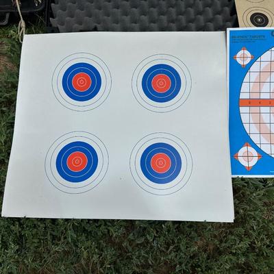 HARD SIDED GUN CASE, GUN REST, EYES AND HEARING PROTECTION, TARGETS AND GAME CALLS