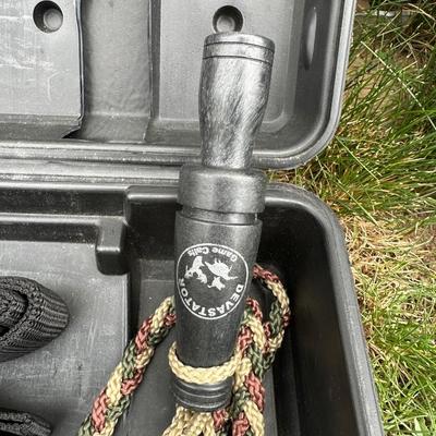 HARD SIDED GUN CASE, GUN REST, EYES AND HEARING PROTECTION, TARGETS AND GAME CALLS