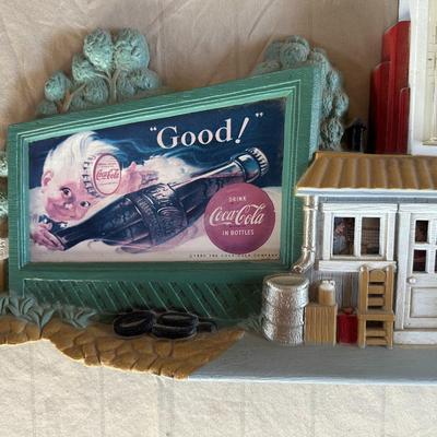 1990s COCA-COLA BILLBOARD, FILLING STATION, 1957 CHEVY WALL CLOCK