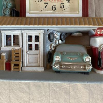1990s COCA-COLA BILLBOARD, FILLING STATION, 1957 CHEVY WALL CLOCK