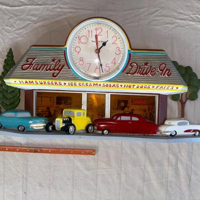 Vintage New Haven Quartz - Coca Cola Family Drive In Wall Clock 1950s