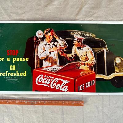 Vintage Coca-Cola "Stop for a pause GO Refreshed" Metal Sign