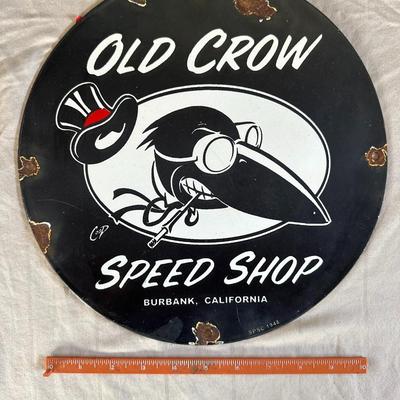 Old Crow Speed Shop - Burbank, CA Round Metal Sign