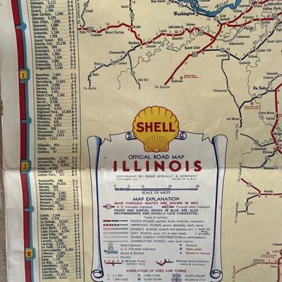 Shell Oil Antique Illinois 1935 Road Map
