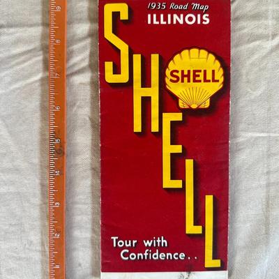 Shell Oil Antique Illinois 1935 Road Map