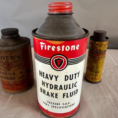 Lot of Three (3) Antique Oil Can, Brake Fluid Bottle, Chalk Dispenser