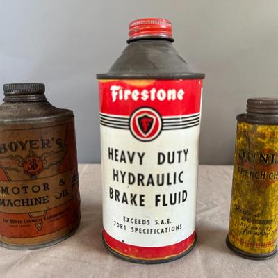 Lot of Three (3) Antique Oil Can, Brake Fluid Bottle, Chalk Dispenser
